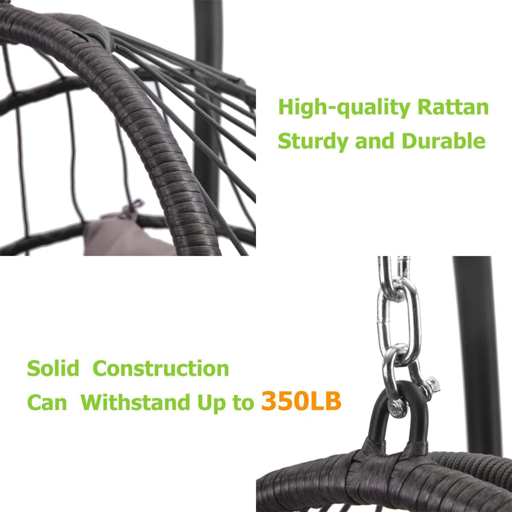 Classic Egg Hammock Chair with Stand, Weather-Resistant PE Rattan & Steel Frame, Indoor/Outdoor Hanging Chair for Patio, Garden, Living Room - Cushioned Seat & Headrest (Grey)