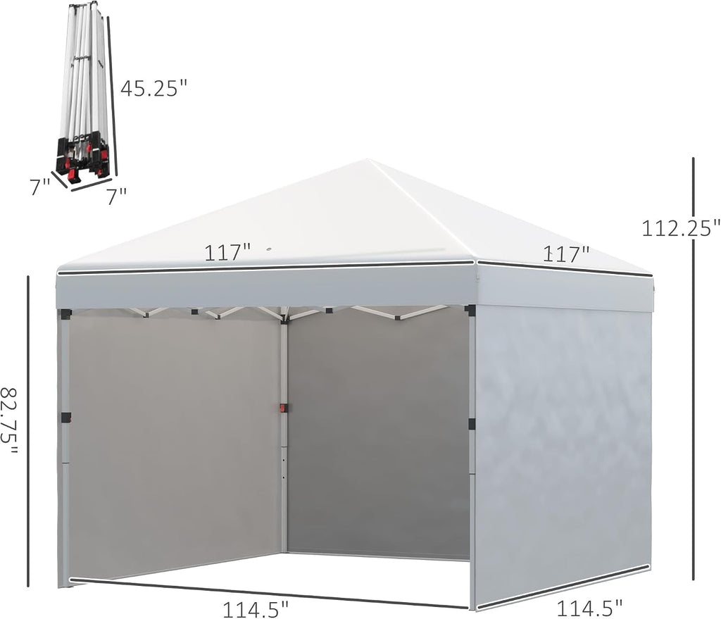 Outsunny 10' x 10' Pop Up Canopy Tent with 3 Sidewalls, Leg Weight Bags and Carry Bag, Height Adjustable, Instant Party Tent Event Shelter Gazebo for Garden, Patio, Cream