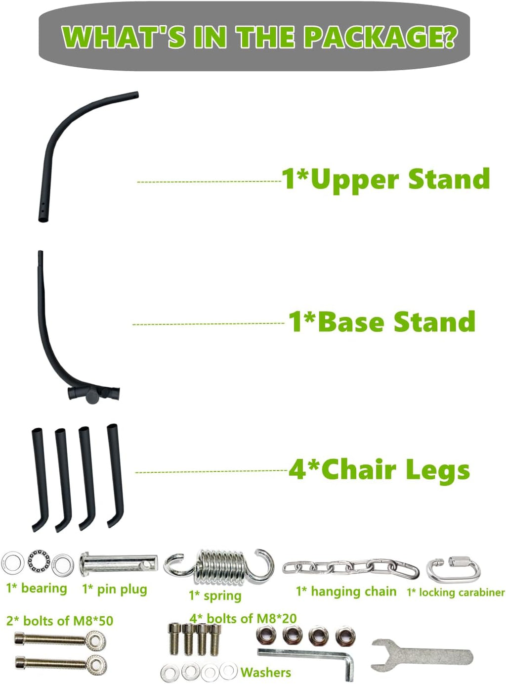 Hanging Egg Chair Stand Only, Hammock Chair C-Stand with Hanging Chain, Snap Hook, Pin Plug, Spring for Patio Macrame Hammock Swinging Chair 440lbs Capacity (Black)