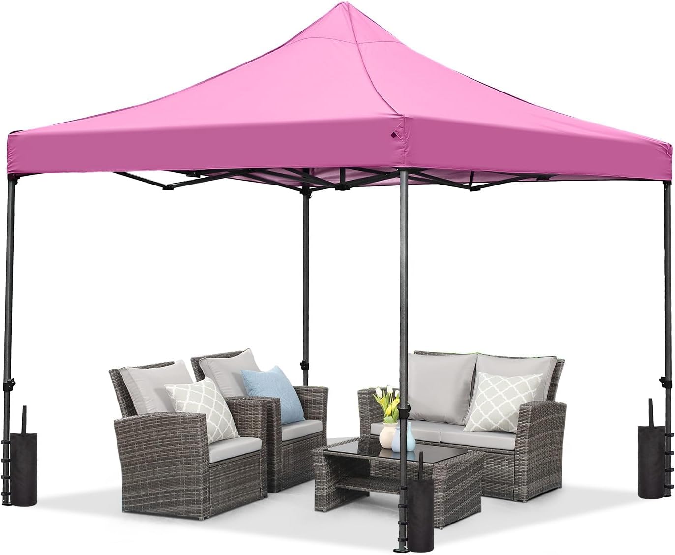 GDY 10x10 Ft Steeple Outdoor Pop Up Canopy Tent, Commercial Portable Instant Folding Gazebos, Patio Canopies with Wheel Bag, Pink.
