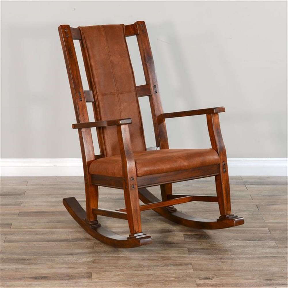 Pemberly Row Mahogany Rocking Chair with Cushioned Seat and Back, Studded Accents, Smooth Rocking Motion, Dark Chocolate