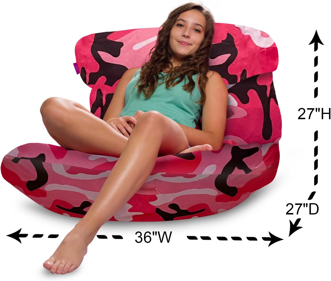 Posh Creations Structured Comfy Bean Bag Chair for Gaming, Reading and Watching TV, Laguna Lounger, Nylon - Camo Pink and Black