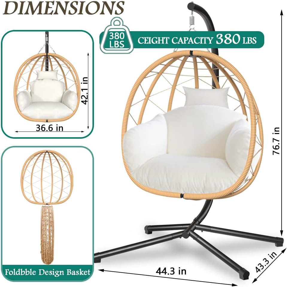 Egg Chair with Stand Hanging Swing Outdoor Indoor Rattan Wicker with UV Resistant Cushions and Pillow Gift for Kid Mom for Bedroom Patio Balcony Nest Chair