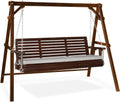 VINGLI 5 FT Outdoor Porch Swing with Frame, Patio Hanging Swing & Stand with Extra Cushions Heavy Duty 880 LBS for Yard, Garden, Pool, Deck, Rustic
