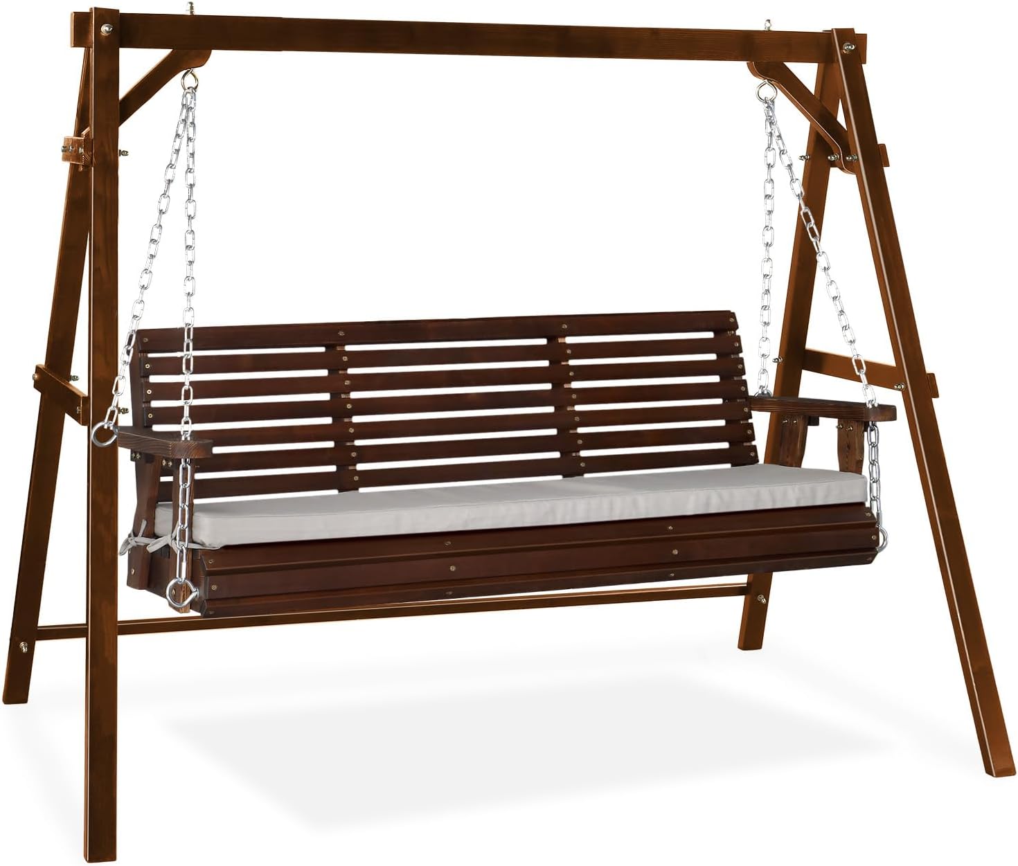 VINGLI 5 FT Outdoor Porch Swing with Frame, Patio Hanging Swing & Stand with Extra Cushions Heavy Duty 880 LBS for Yard, Garden, Pool, Deck, Rustic