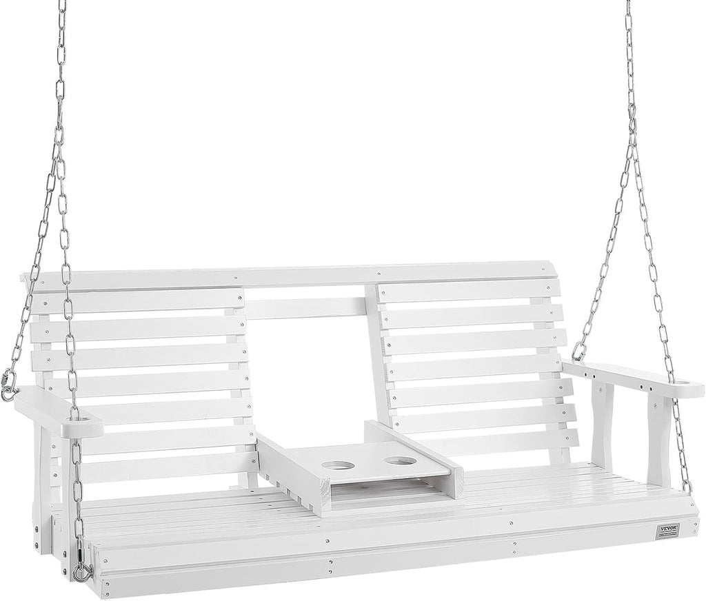 VEVOR Wooden Porch Swing 5 ft, Patio Bench Swing for Courtyard & Garden, Upgraded 880 lbs Strong Load Capacity, Heavy Duty Swing Chair Bench with Hanging Chains for Outdoors, White