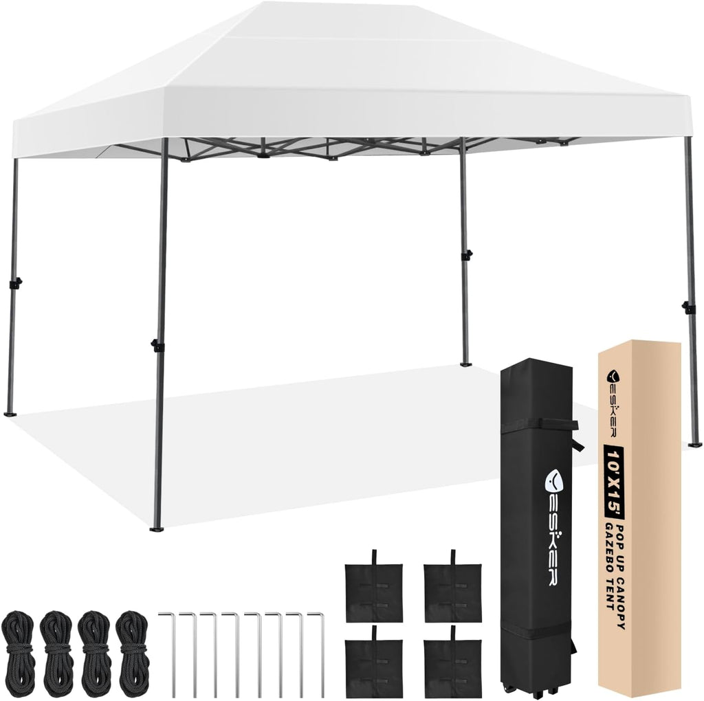 Yesker 10x15 Pop Up Canopy Tent - Instant Outdoor Canopy Easy Setup Gazebo, Waterproof & UV Protection, Large Adjustable Height Instant Sun Shelter Tents for Patio Backyard Market Party Events, White