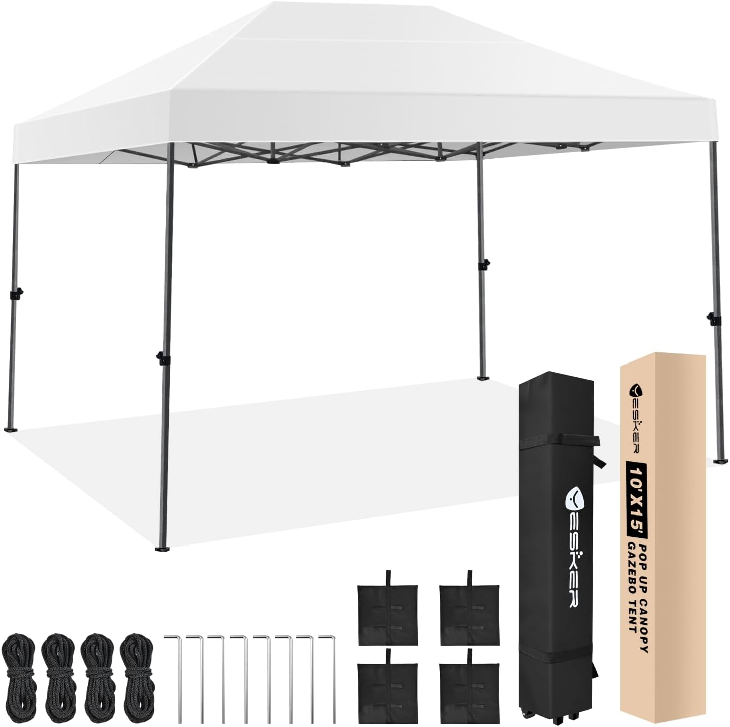 Yesker 10x15 Pop Up Canopy Tent - Instant Outdoor Canopy Easy Setup Gazebo, Waterproof & UV Protection, Large Adjustable Height Instant Sun Shelter Tents for Patio Backyard Market Party Events, White