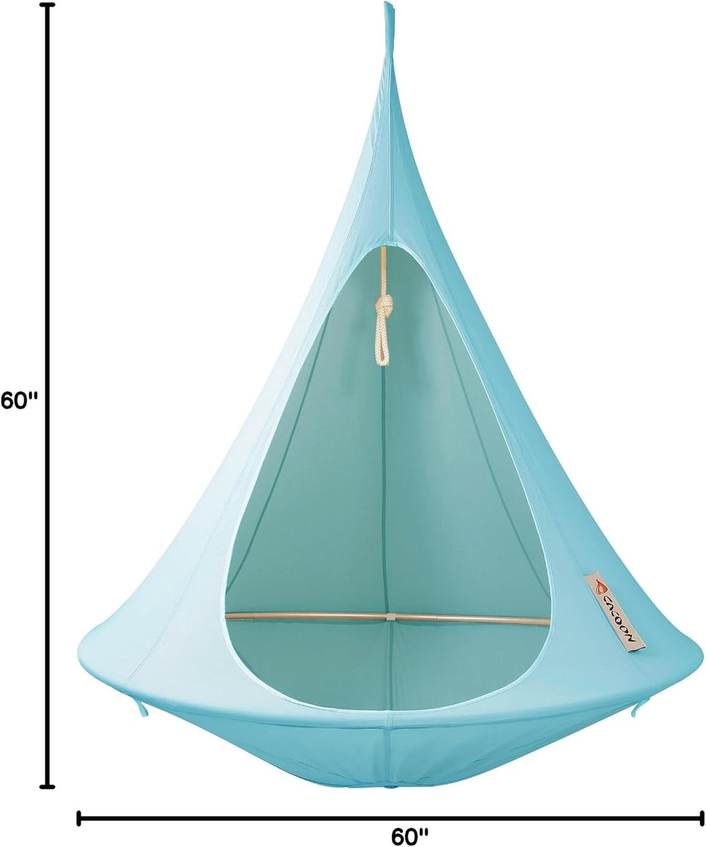Single Cacoon Hanging Chair – Cozy Indoor/Outdoor Hammock with Polyester Canvas, 440 lb Capacity, Includes 18ft Rope & Carabiner (Turquoise)