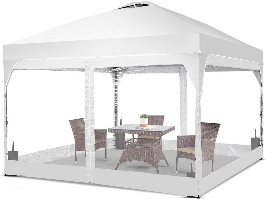 8x8 FT 1-Button Push Pop Up Canopy with 4 Clear PVC Sidewalls, Sandbags, Instant Canopy Tent for Outdoor Events
