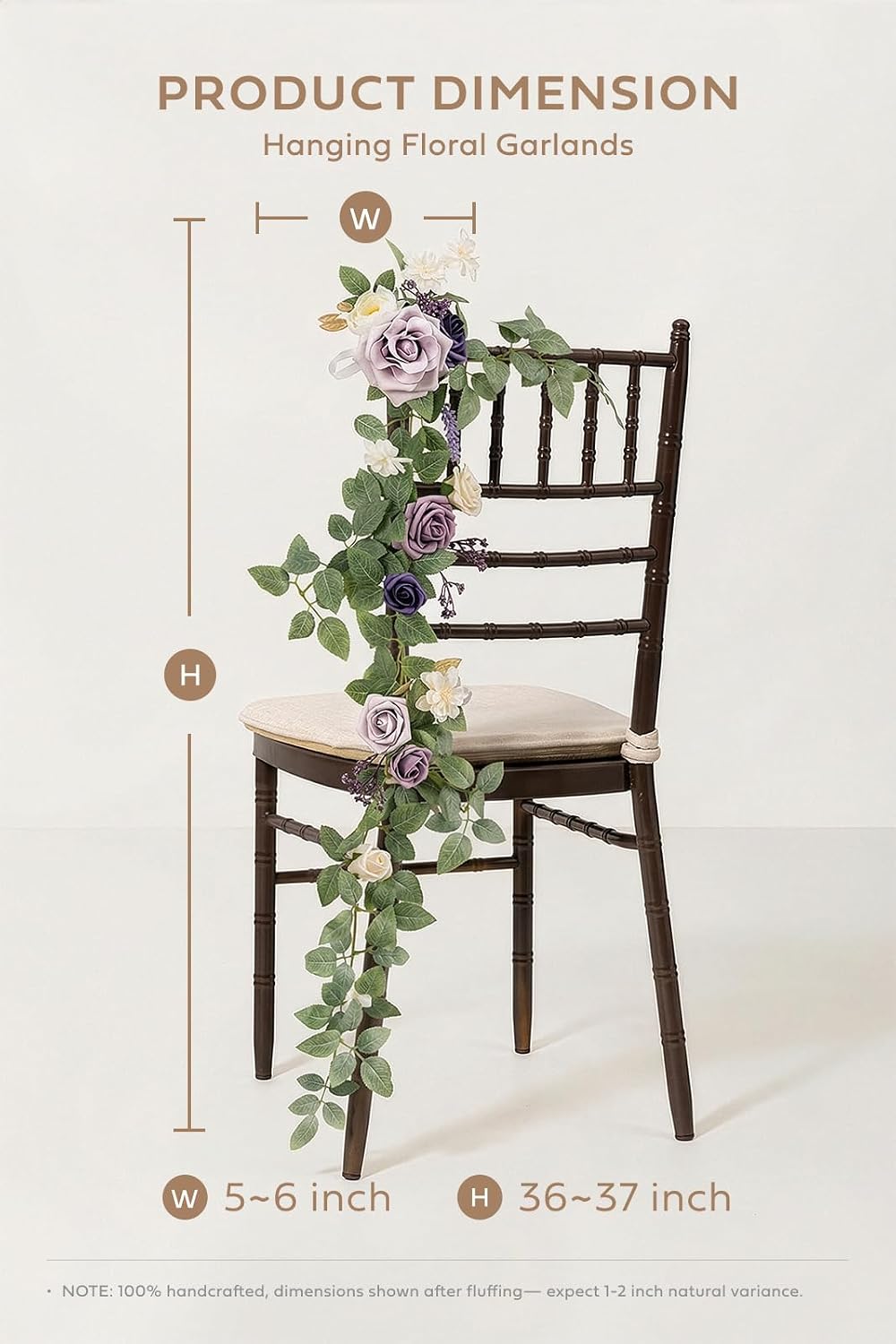 Ling's moment 10pcs Wedding Chair Decorations Aisle Floral Swag Artificial Pew Flowers Hanging Garland Lilac Purple Gold for Ceremony Reception Church Rose Floral Faux Arrangement Party Outdoor Decor