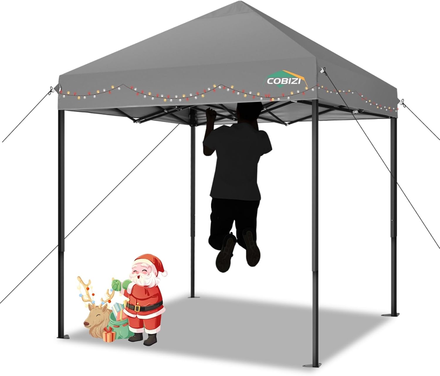 COBIZI 6.6x6.6ft Pop Up Canopy, Heavy Duty Tent Canopy Easy Set up All Weather Waterproof Outdoor Canopy Tent for Parties, Beach, Garden, Camping with 1 Handbag, 3 Adjustable Heights, UPF50+, Grey