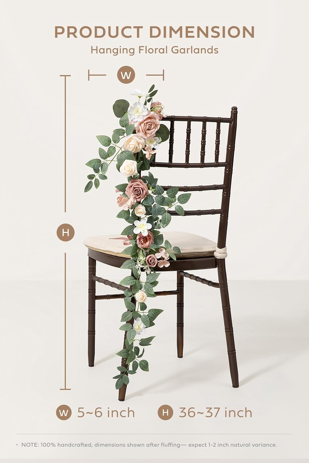 Ling's Moment 10pcs Wedding Chair Decorations Aisle Floral Swag Artificial Pew Flowers Hanging Garland Pink Blush & Cream For Ceremony Reception Church Rose Floral Faux Arrangement Party Outdoor Decor