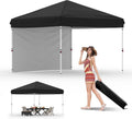 10x10FT Instant Pop Up Canopy Tent with 1 Side Wall, Heavy Duty Canopy Set, Waterproof and UV Protected Tailgate Tent for Outdoor Events (Black)