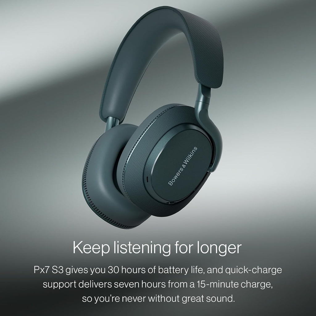 Bowers & Wilkins Px7 S3 Over-Ear Headphones, High-Resolution Sound, Comfortable Fit, Bluetooth, Active Noise Cancelling & Transparency Mode, 30-Hour Playtime, Quick Charge Support, Frost Blue