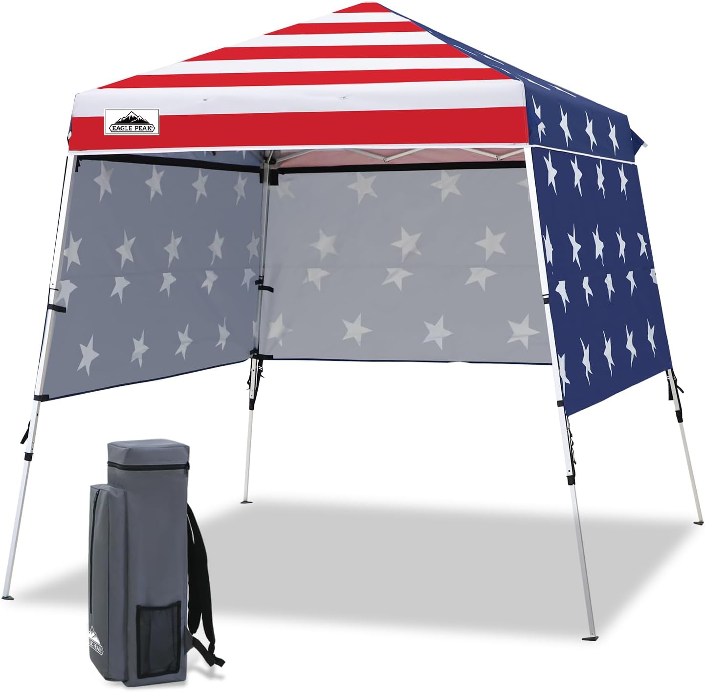EAGLE PEAK Day Tripper 8x8 Aluminum Super-Lightweight Pop Up Canopy with 3 Removable Walls, Instant Outdoor Backpack Canopy Tent, Outside Beach Folding Sun Shelter, 8x8 Base 6x6 Top, American Flag