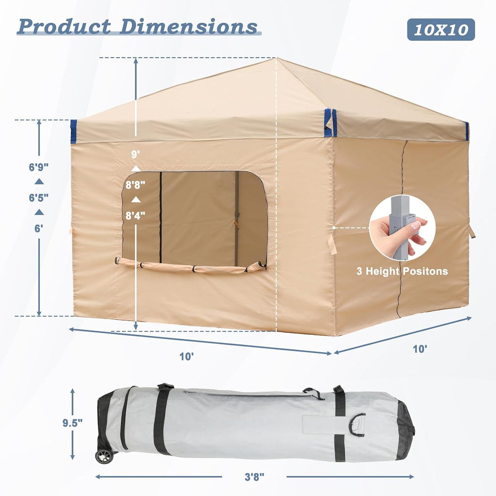 Aoodor 10x10 FT Pop-Up Canopy Tent with Roller Bag and Curtain - Portable Instant Shade, Sturdy Iron Frame, Water-Resistant 210D Oxford Fabric, UV Protection, Ideal for Camping and Outdoor Events