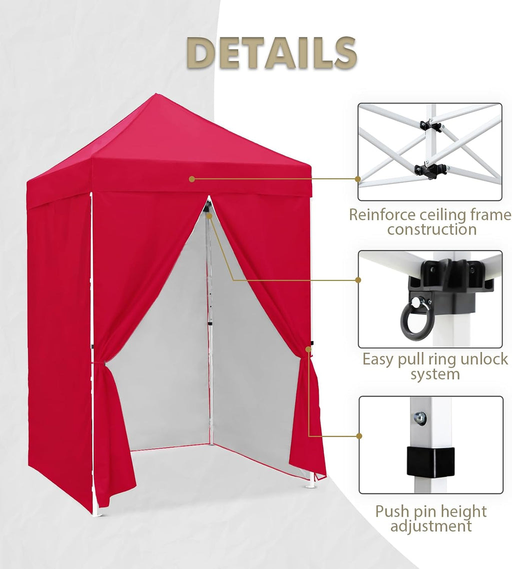 EAGLE PEAK 5x5 Instant Canopy with 4-Side Wall Panels, Small Pop up Portable Canopy Tent with Carry Bag, Light Weight Sun Shelter for Sports, Camping and Beach, Red