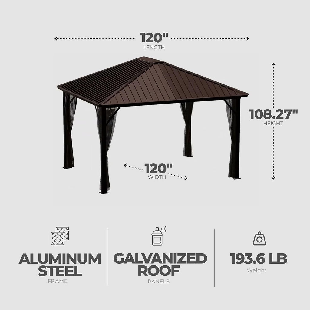 Sojag Outdoor 10' x 10' Dakota Hardtop Gazebo Outdoor Sun Shelter
