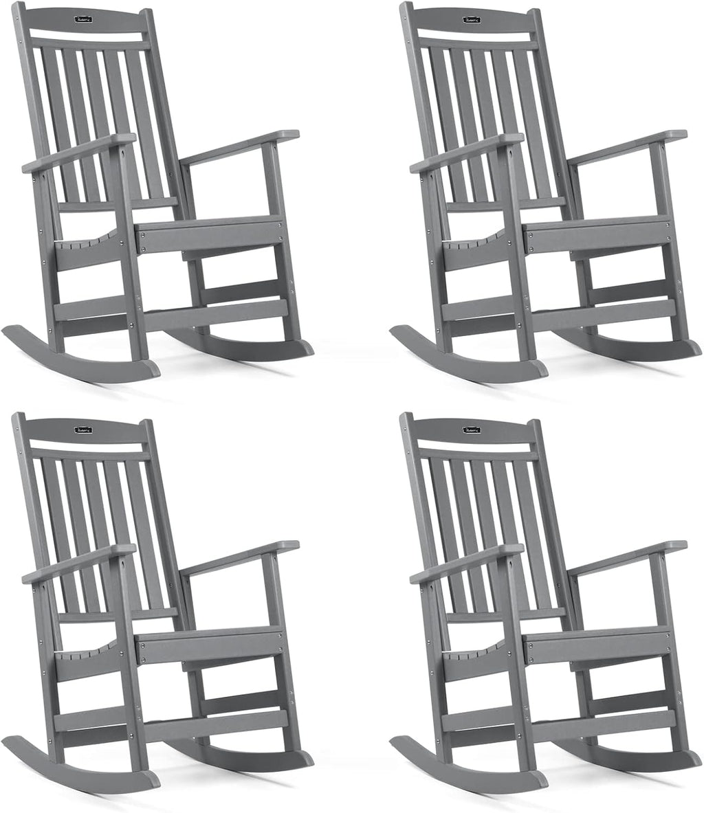 FUNBERRY Outdoor Rocking Chairs Set of 4, HDPE All Weather Poly Lumber Rocker, High Back Patio Rockers Easy Assembly