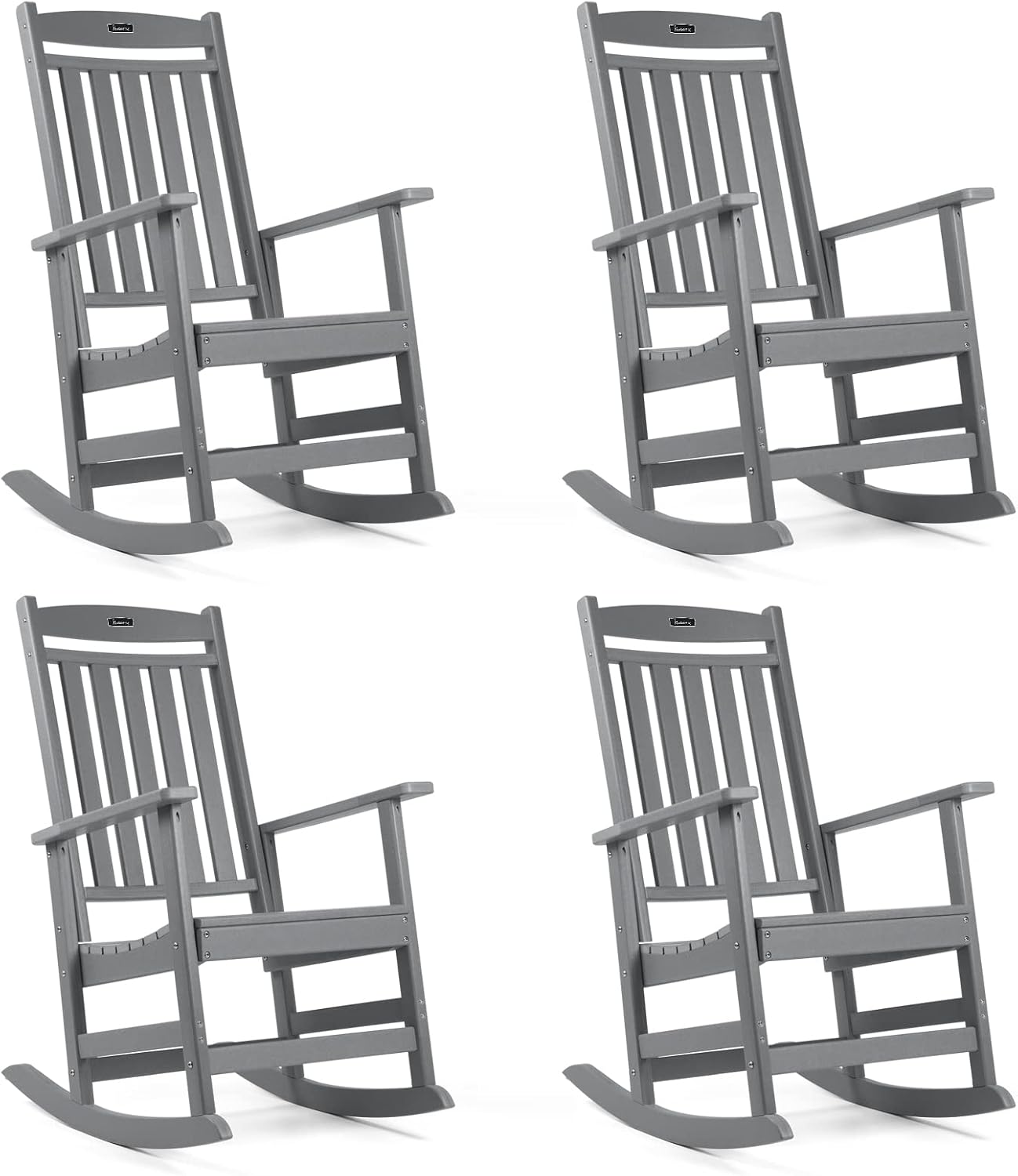 FUNBERRY Outdoor Rocking Chairs Set of 4, HDPE All Weather Poly Lumber Rocker, High Back Patio Rockers Easy Assembly
