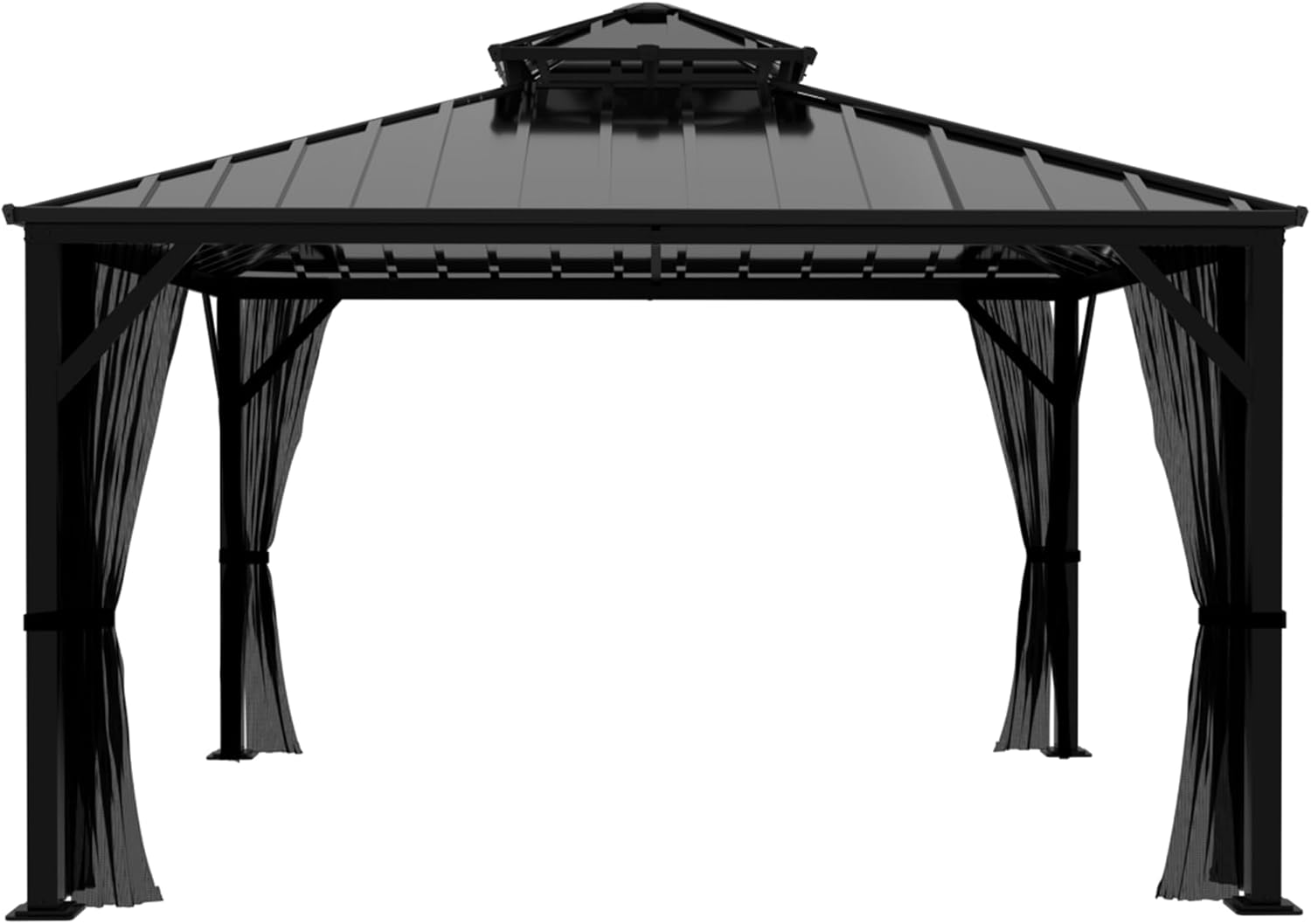 MUPATER 10X10 FT Hardtop Gazebo with Galvanized Steel Double Roof, Outdoor Metal Pergola Gazebo with Aluminum Frame, Drainage System for Garden, Lawn and Patio, Black
