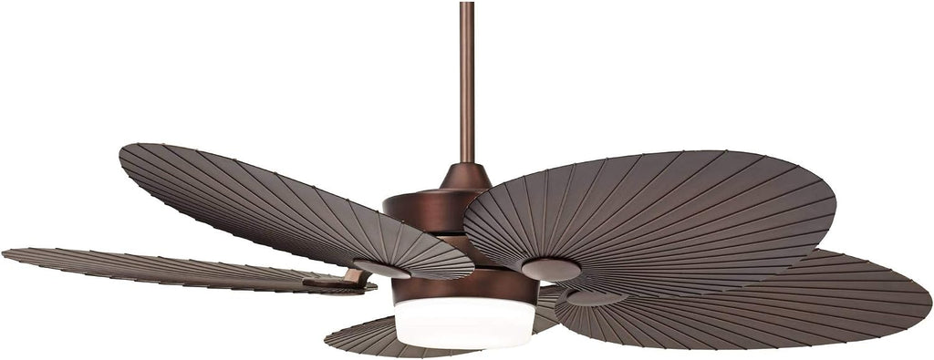 Casa Vieja 52' Breeze Tropical Coastal Indoor Outdoor Ceiling Fan with Light LED Remote Control Oil Brushed Bronze Palm Leaf Damp Rated for Patio Exterior House Porch Gazebo Garage with 6' Downrod