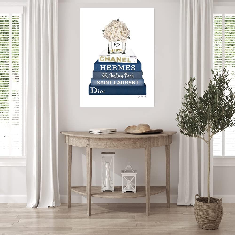 Fine Art Canvas Bookstack White Peony Vase Canvas Wall Decor by Artist Amanda Greenwood for Living Room, Bedroom, Bathroom, Kitchen, Office, Bar, Dining & Guest Room - Ready to Hang - 24 in x 32 in