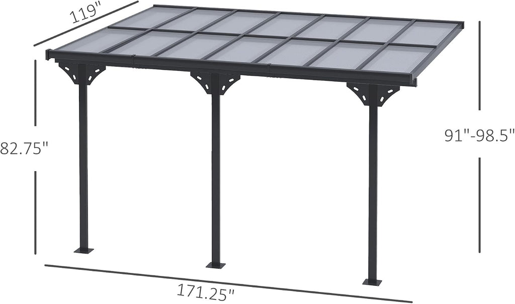 Outsunny 14.5' x 10' Outdoor Polycarbonate Pergola, Transparent UV Blocking Awning, Hardtop Deck Gazebo with Adjustable Posts and Height, Aluminum, Gray