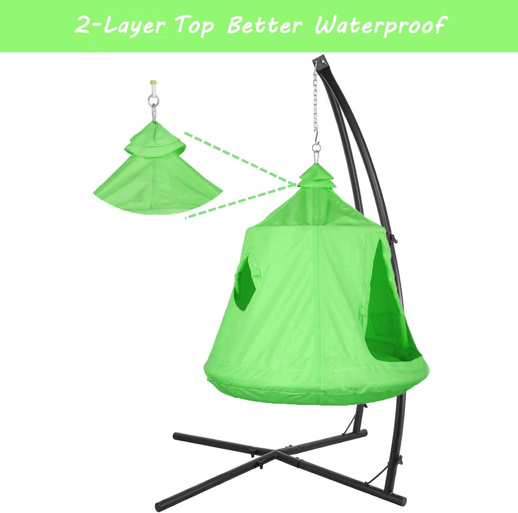X-Shaped Hanging Tree Tent w/Swing Chair,Hammock Chair Stand Canopy w/Steel Frame,Indoor Outdoor Egg Basket Patio Seat w/Adjustable Solid Stand,Bedroom Porch Balcony Garden 330lb (Green)