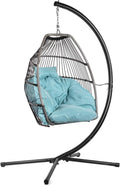 Barton Premium Egg Chair Egg Style Hanging Chair Blue w/Deep Cushion Soft Relaxing Luxury Outdoor Indoor Patio Bedroom Hanging Swinging