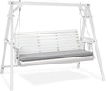 VINGLI 5 FT Outdoor Porch Swing with Frame, Patio Hanging Swing & Stand with Extra Cushions Heavy Duty 880 LBS for Yard, Garden, Pool, Deck, White