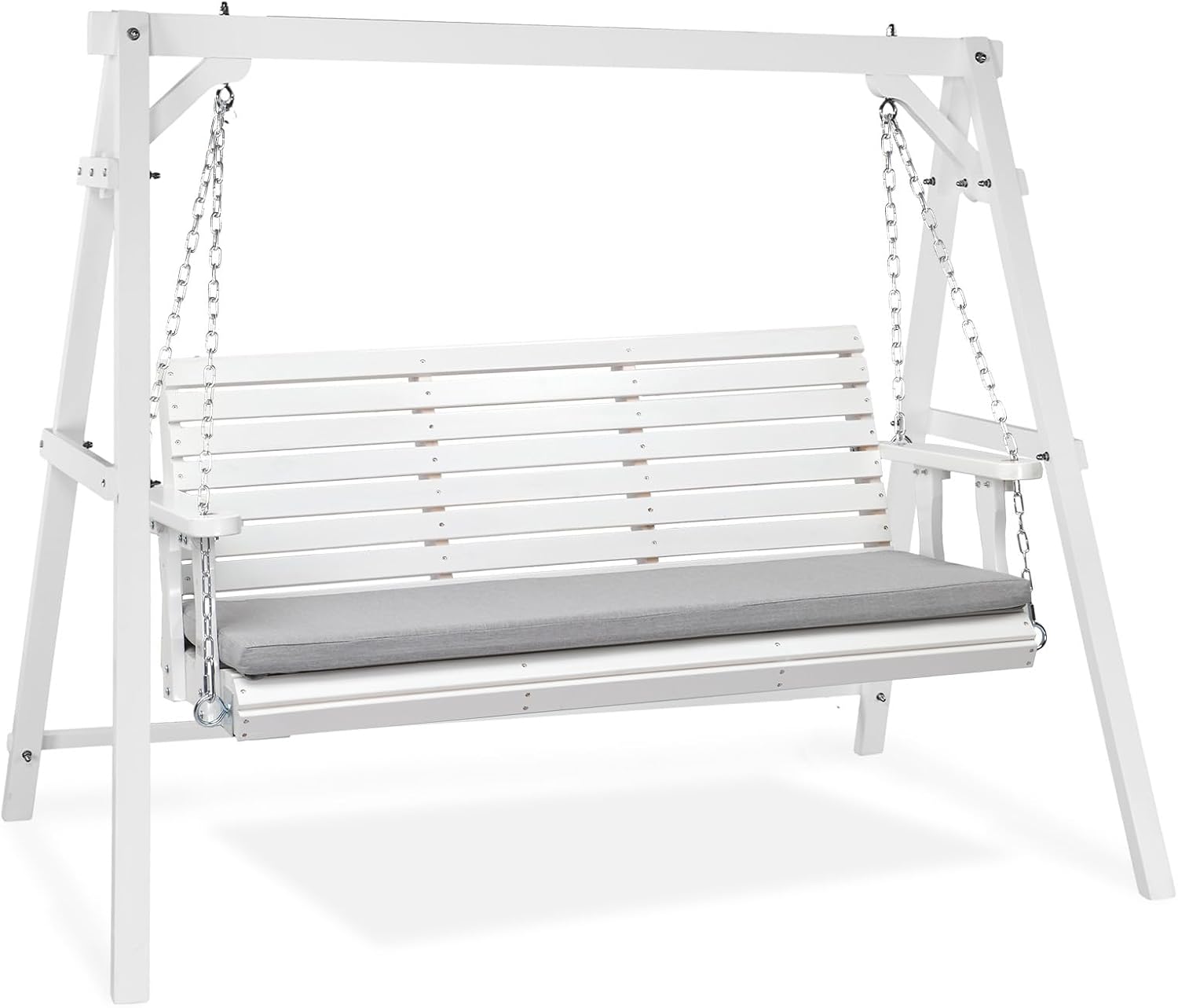 VINGLI 5 FT Outdoor Porch Swing with Frame, Patio Hanging Swing & Stand with Extra Cushions Heavy Duty 880 LBS for Yard, Garden, Pool, Deck, White