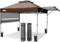 EAGLE PEAK 17x10 Pop up Gazebo Canopy Tent Outdoor Instant Canopy Shelter with Adjustable Dual Half Awnings (Brown)
