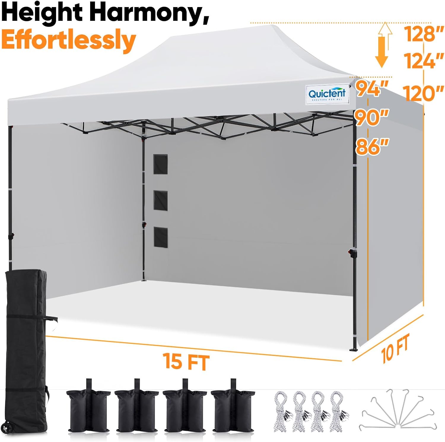 Quictent 10x15 Heavy Duty Pop up Canopy Tent with 3 Removable Sidewalls, Commercial Grade Instant Shelter with Wheeled Bag for Outdoor, Parties, Markets, 600D PU Coated UPF 50+ Sun Shield