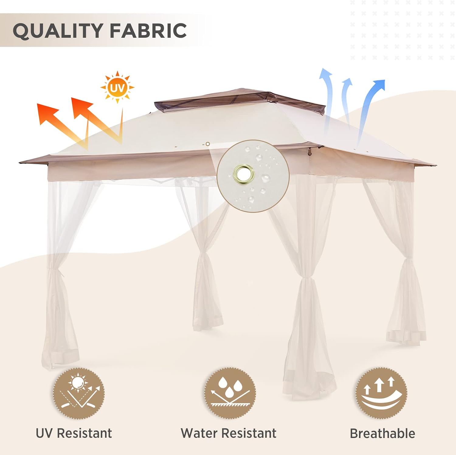 COOS BAY 11x11 Replacement Gazebo Top with Air Vent Sunshade Polyester Top Cover Only, Beige