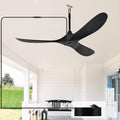 52 inch Outdoor Ceiling Fan no Light Waterproof - Plug in Hanging Hook for Patio, Porch, Gazebo - Wet Rated Weatherproof Exterior Black 3 Blades Ceiling Fan with Remote