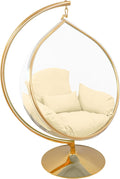 Hanging Chair - Transparent Acrylic Bubble, Waterdrop Shape, Indoor Swing Chair with Gold/Chrome Stand, Durable Fabric Cushion - Luxury Accent for Living Room, Bedroom (Gold/Ivory)