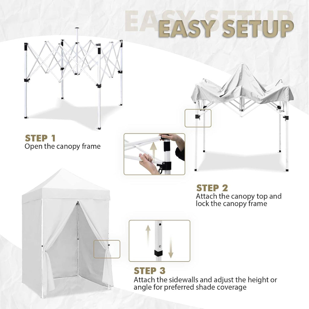 EAGLE PEAK 5x5 Instant Canopy with 4-Side Wall Panels, Small Pop up Portable Canopy Tent with Carry Bag, Light Weight Sun Shelter for Sports, Camping and Beach, White