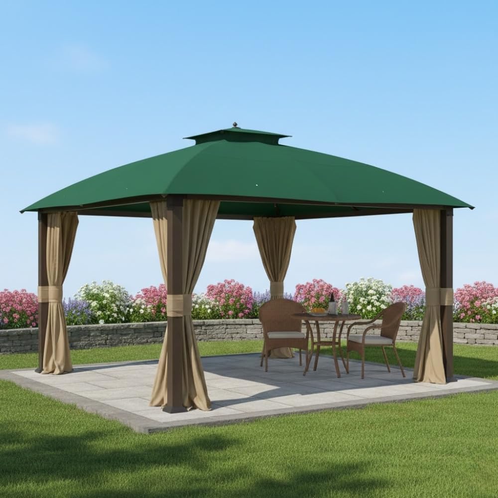 Garden Winds Reinforced RipLock 350 Replacement Canopy Top Cover Compatible with Broyhill Eagle Brooke Ashford 10' x 12' Gazebo Models A101007600, A101007603, A101007604 – Green