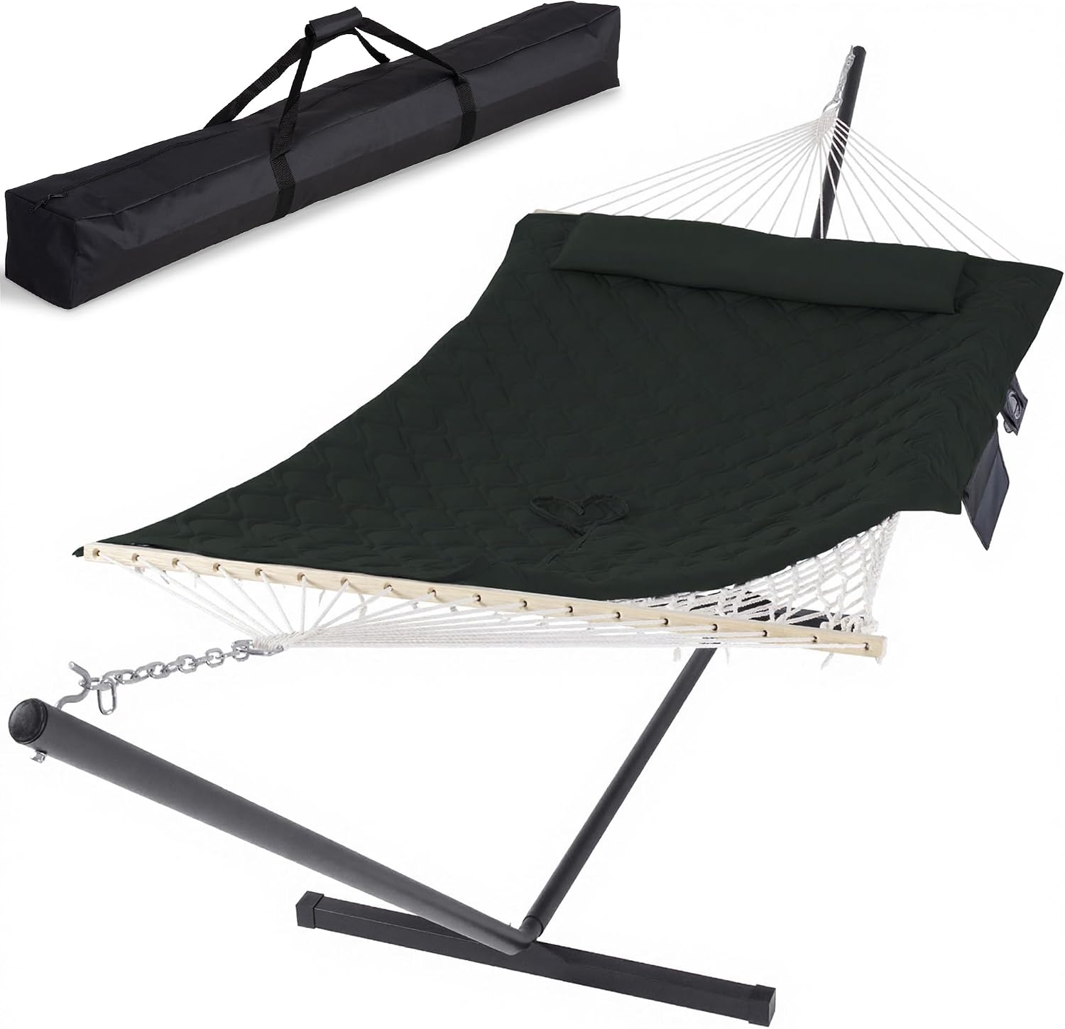 SUNCREAT Patio Portable Hammock with Stand, Carrying Bag, Outdoor Double Hammock with Stand Included, Gray Green Drops
