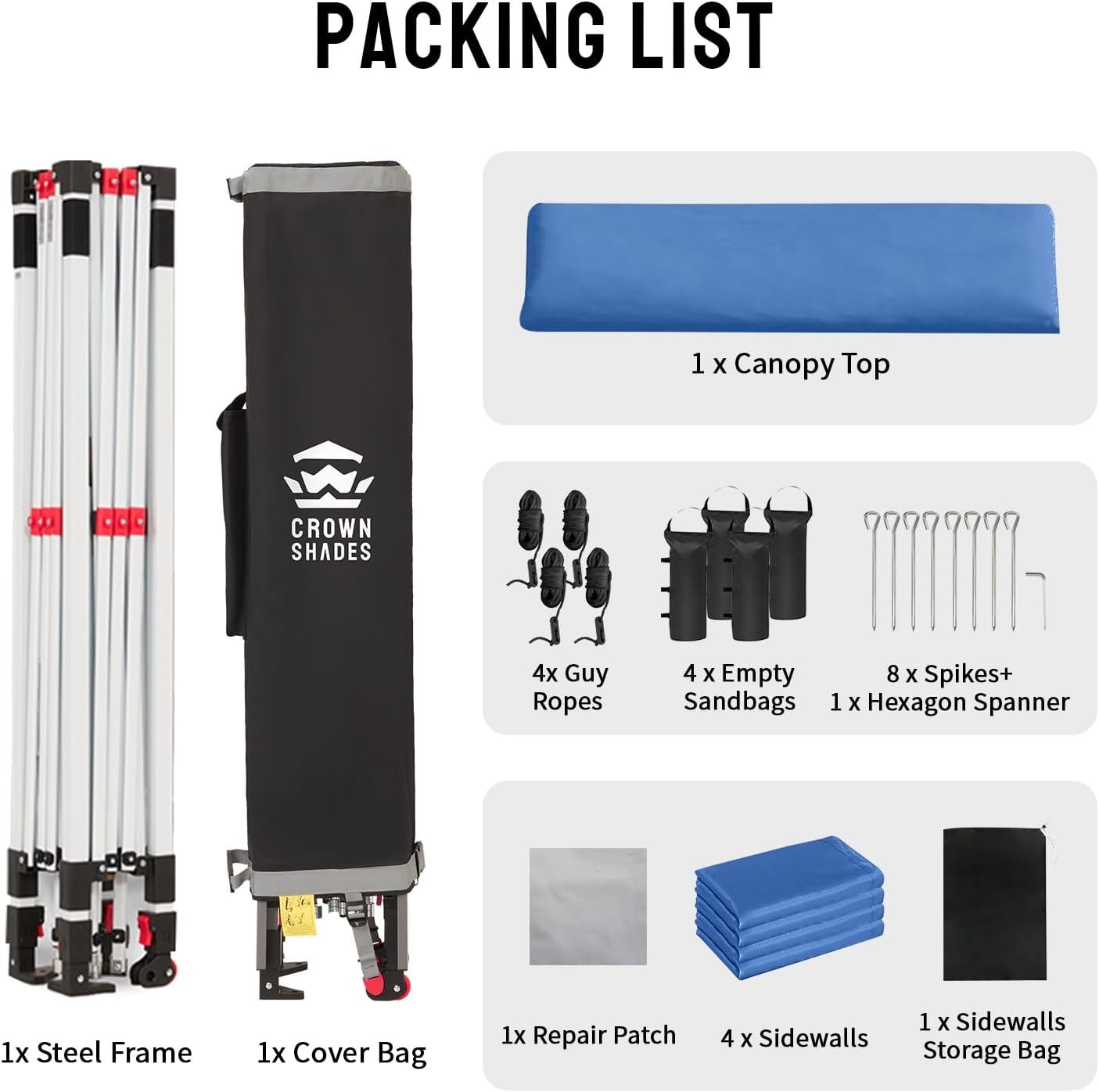 CROWN SHADES 10X10 Commercial Instant Canopy Pop Up Tent with Center Lock, 300D Fabric, 4 Sidewalls, Sto'N Go Bag, Blue