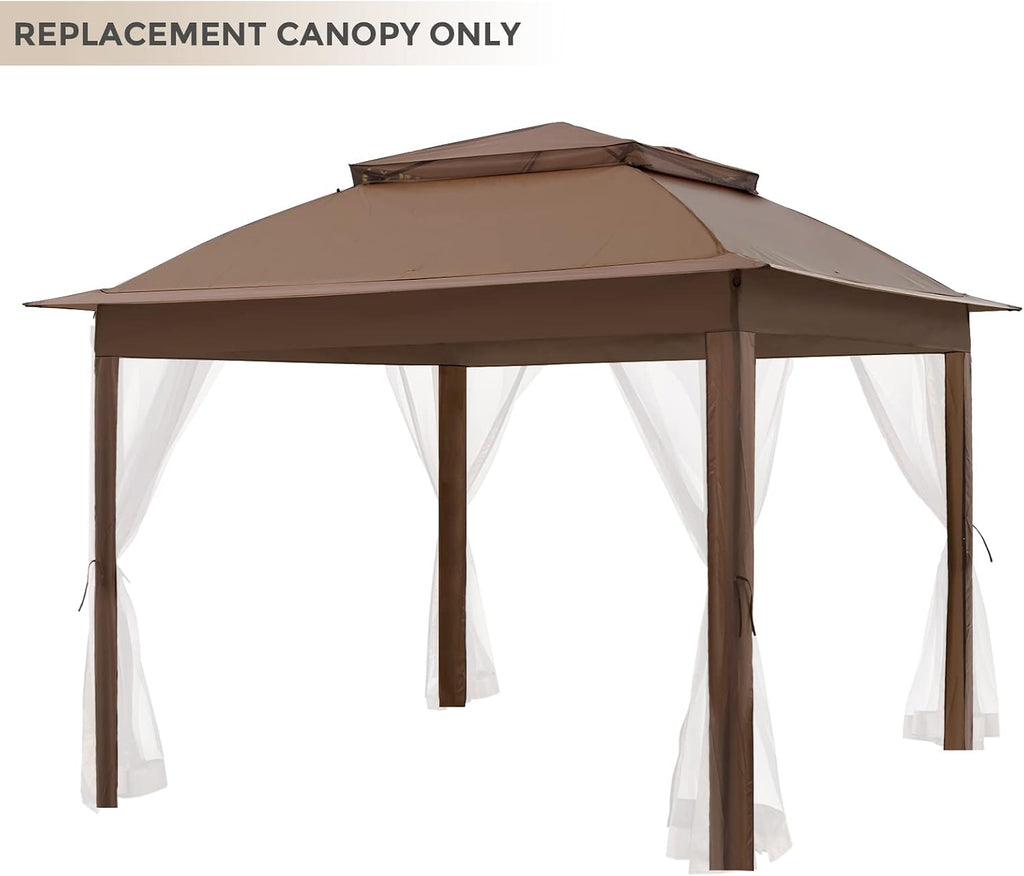 COOS BAY 11x11 Replacement Gazebo Top with Air Vent Sunshade Polyester Top Cover Only, Brown