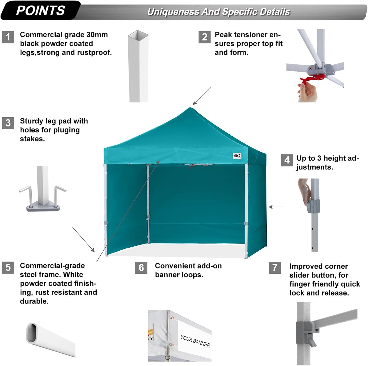 ABCCANOPY Easy Pop Up Canopy Tent with Sidewalls 10x10 Commercial -Series, Turquoise