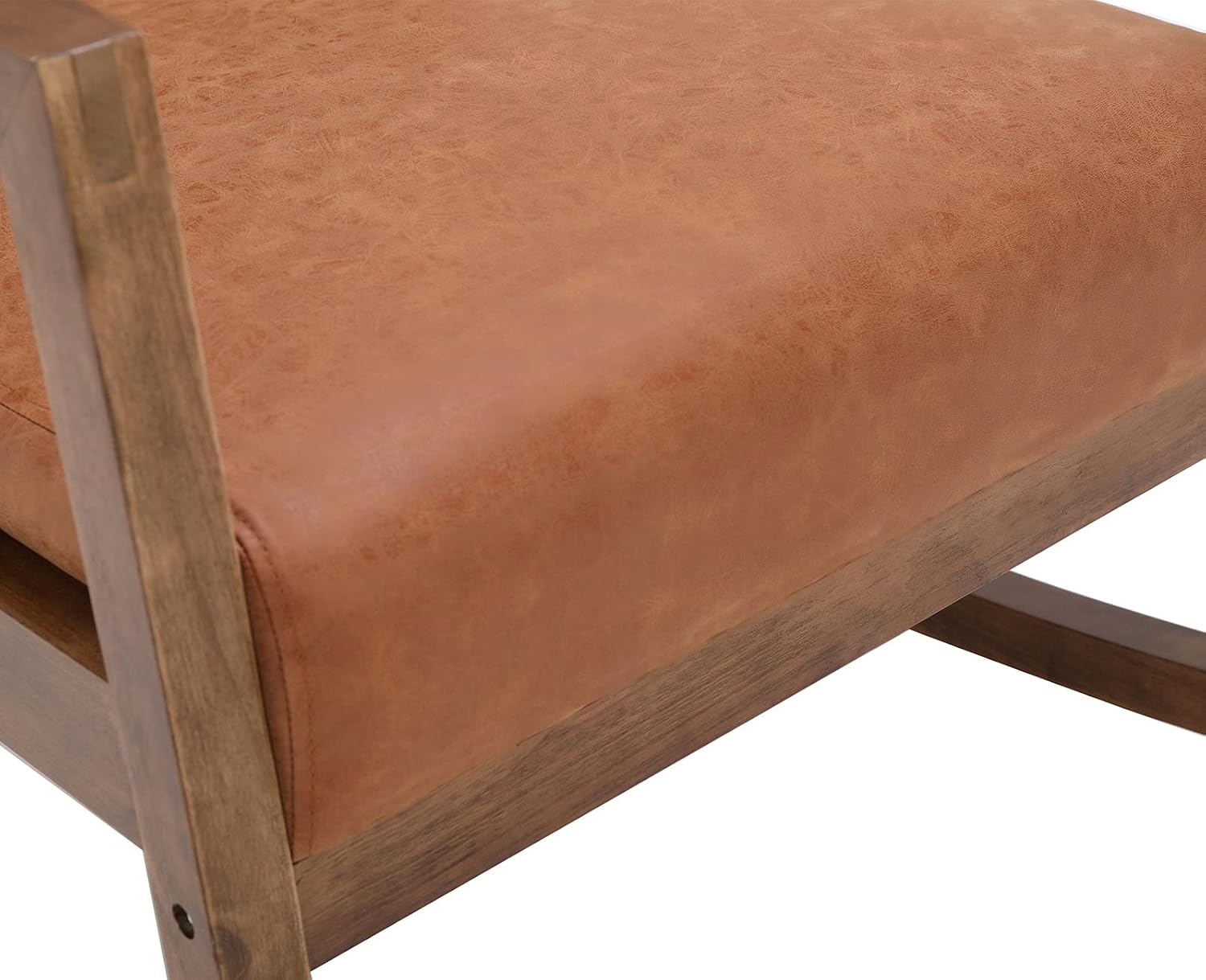 VESCASA Upholstered Faux Leather Rocking Chairs with Channel-Tufted Back, Mid-Century Modern Comfy Rockers with Black Walnut Wood Frame for Nursery Living Bedroom Indoor, Set of 2, Burnt Orange