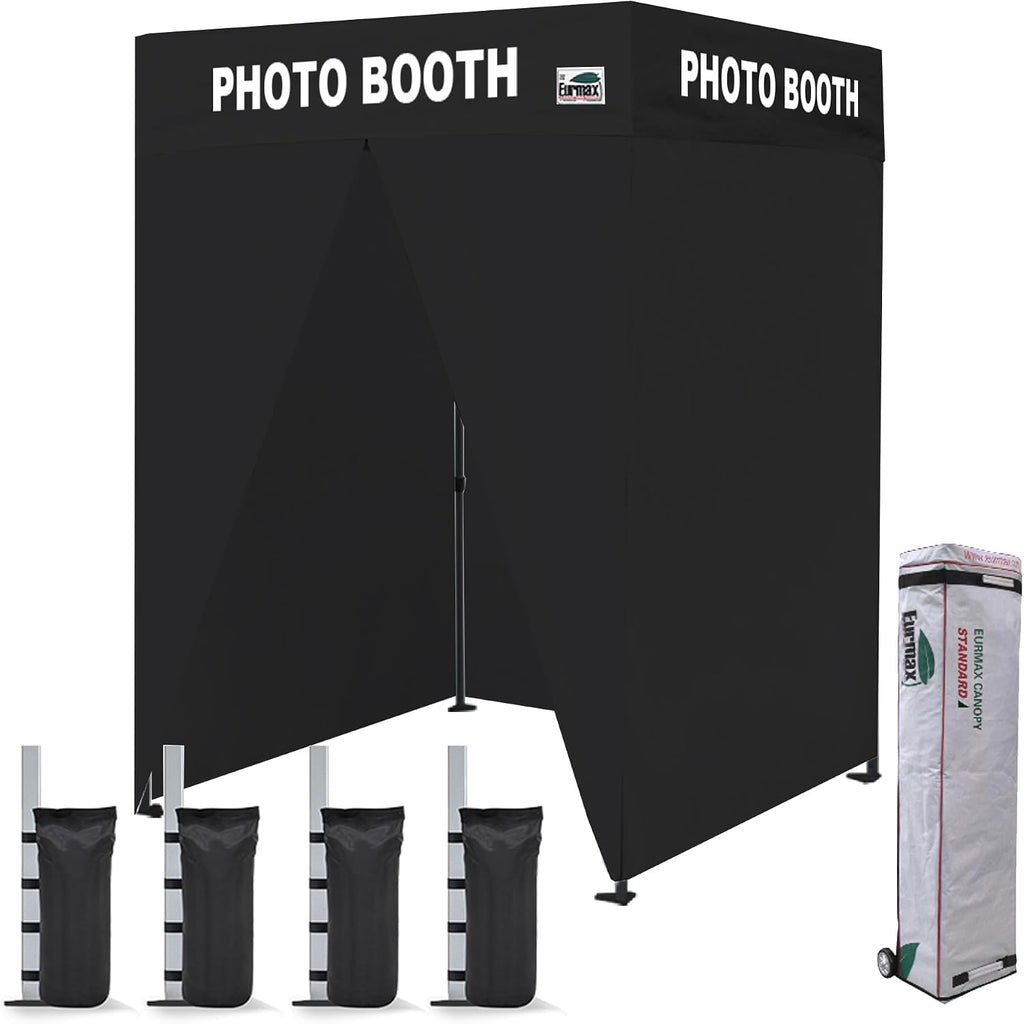 Eurmax USA 5x5 Pop Up Canopy Tent,Commercial Tent with Patented No-Tip Rolling Bag,4 Zippered Removable Walls,UV & Water Resistant Top,Heavy Duty Outdoor Gazebo,Instant Shelter(Flat Printed Black)