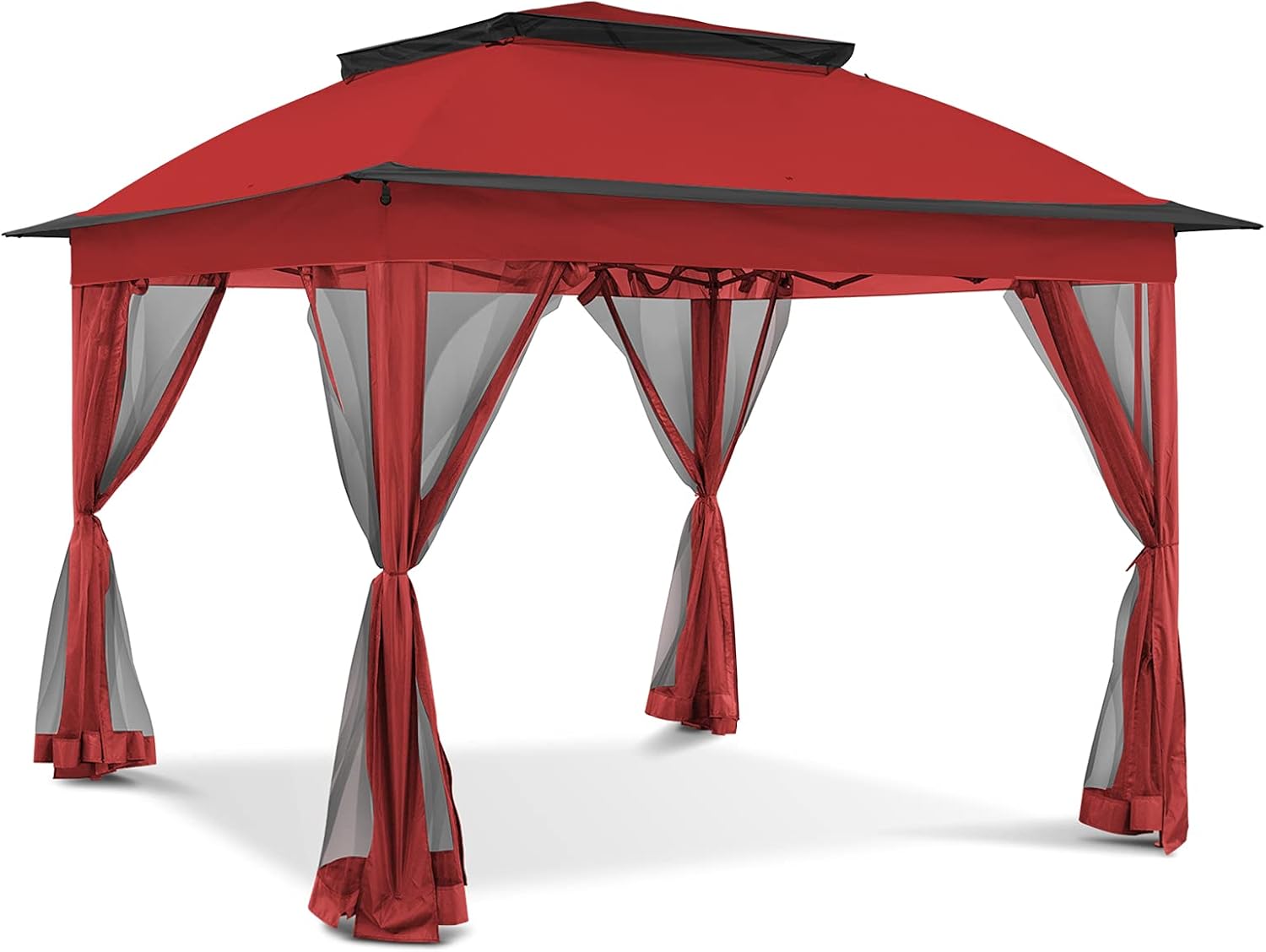 11'x11' Pop Up Gazebo for Patios Canopy Tent with Sidewalls Outdoor Gazebo with Mosquito Netting Pop Up Canopy Shelter Wedding, Red