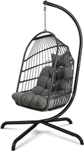 Chihee Egg Chair with Ultra Strong Stand and Cushion Foldable Wicker Rattan Hanging Chair Indoor Outdoor Patio Lounging Chair 330 lbs Capacity Balcony Porch Bedroom Garden