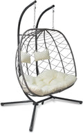 Egg Swing Chair with Stand, Outdoor Patio 2 Person Hanging Wicker Hammock Chairs with Cushion for Indoor Bedroom, Lawn, Garden