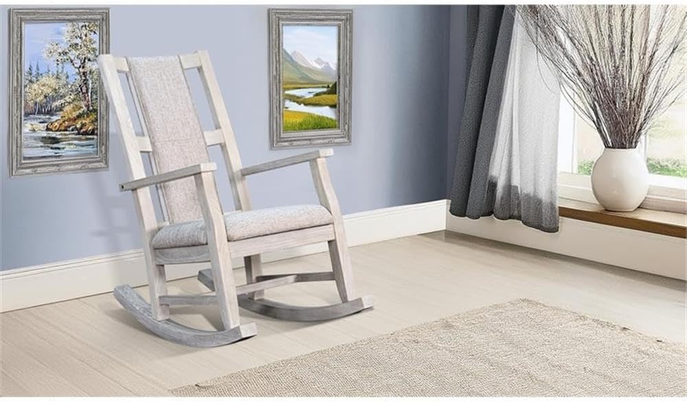 Pemberly Row Contemporary Rocking Chair, Light Gray Wood Frame, Gray Upholstered Cushion, Ladder Back Design, Smooth Rocking Motion, Sturdy Construction, Comfortable Seating for Living Room or Nursery